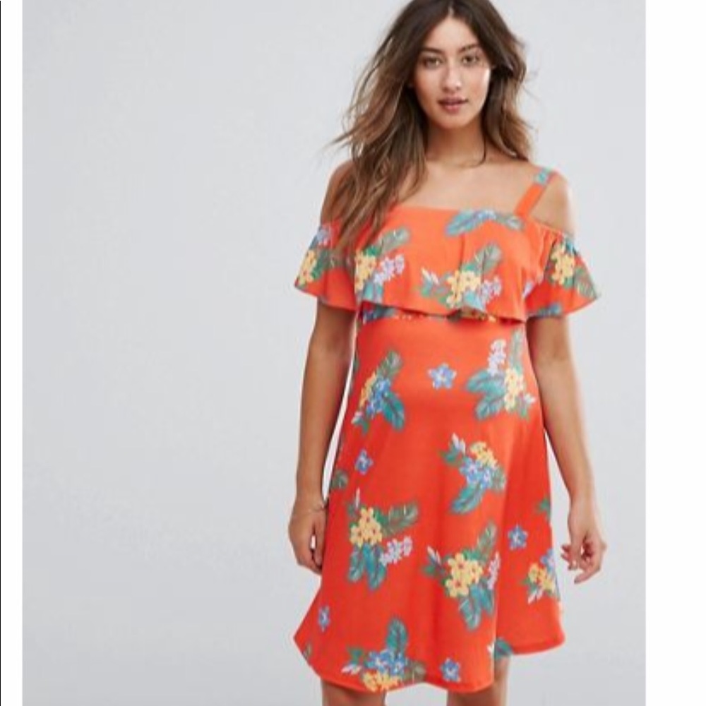 Asos Maternity Cold Shoulder Red floral dress NWOT